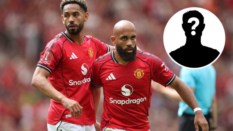 Bryan Mbeumo of Manchester United and Matheus Cunha of Manchester United celebrate their first goal to equalise and make the score 1-1 during the p...