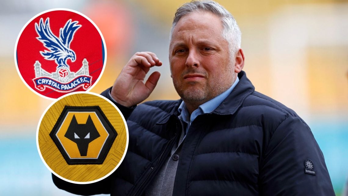 Matt Hobbs looks on before a Premier League clash between Wolves and Tottenham, Crystal Palace badge and Wolves badge inset