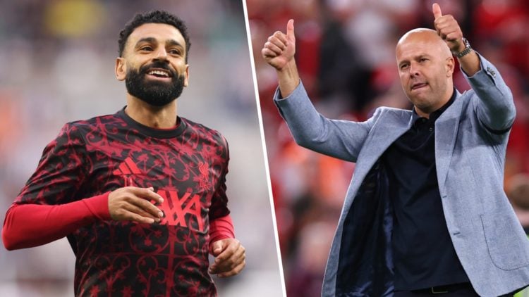Mohamed Salah of Liverpool reacts during the warm up prior to the Premier League match between Newcastle United and Liverpool at St James' Park (Le...