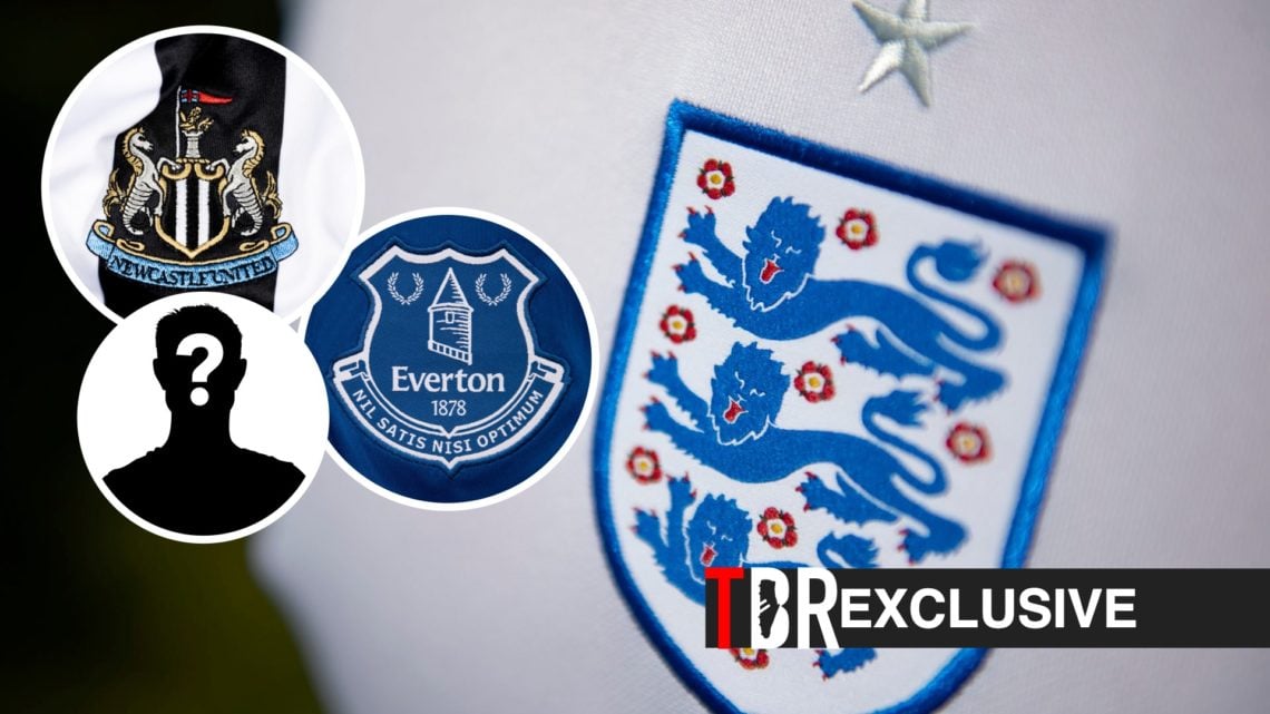 England national football team badge, Everton badge, Newcastle badge, mystery figure, TBR logo and exclusive label inset
