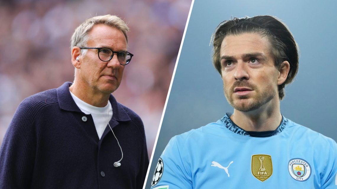A split image of Sky Sports pundit Paul Merson (L) and Manchester City winger Jack Grealish (R)