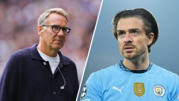 A split image of Sky Sports pundit Paul Merson (L) and Manchester City winger Jack Grealish (R)