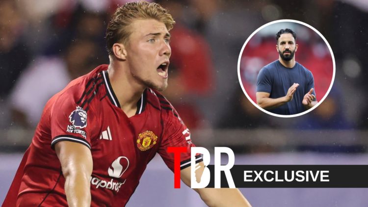 Rasmus Hojlund of Manchester United reacts during the Premier League Summer Series match between Manchester United and AFC Bournemouth at Soldier F...