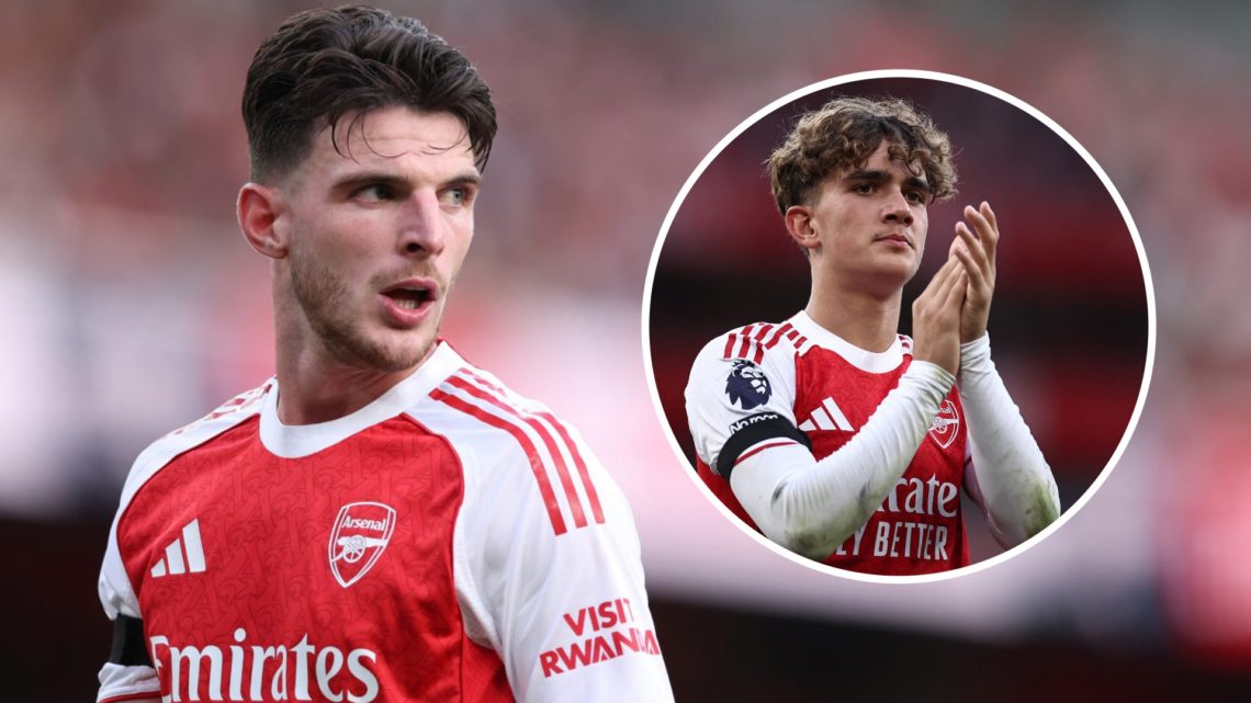Declan Rice alongside young Arsenal teammate Max Dowman.