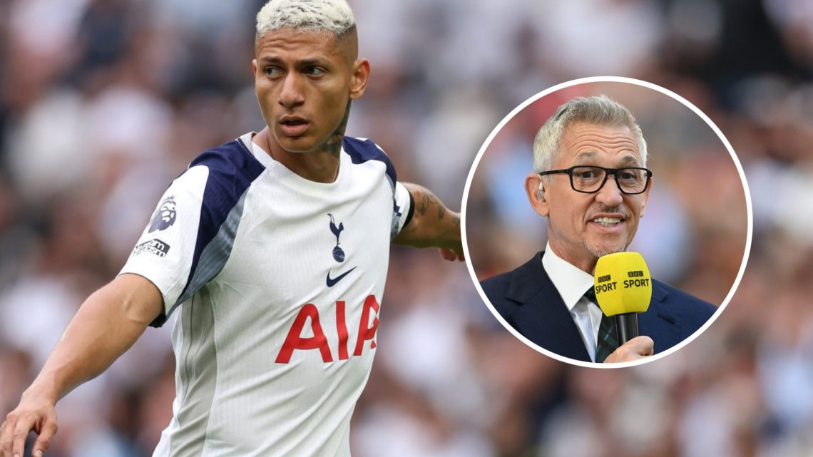 Richarlison playing for Tottenham alongside an inset of Gary Lineker.