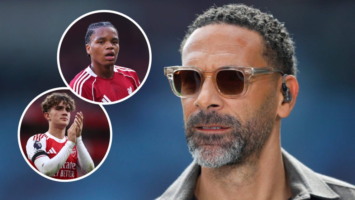 TNT Sports pundit Rio Ferdinand looks on during the Premier League match between Aston Villa FC and Fulham FC at Villa Park (Right) Rio Ngumoha of ...