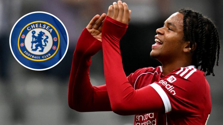 Rio Ngumoha of Liverpool applauds the fans at full-time following the team's victory in the Premier League match between Newcastle United and Liver...