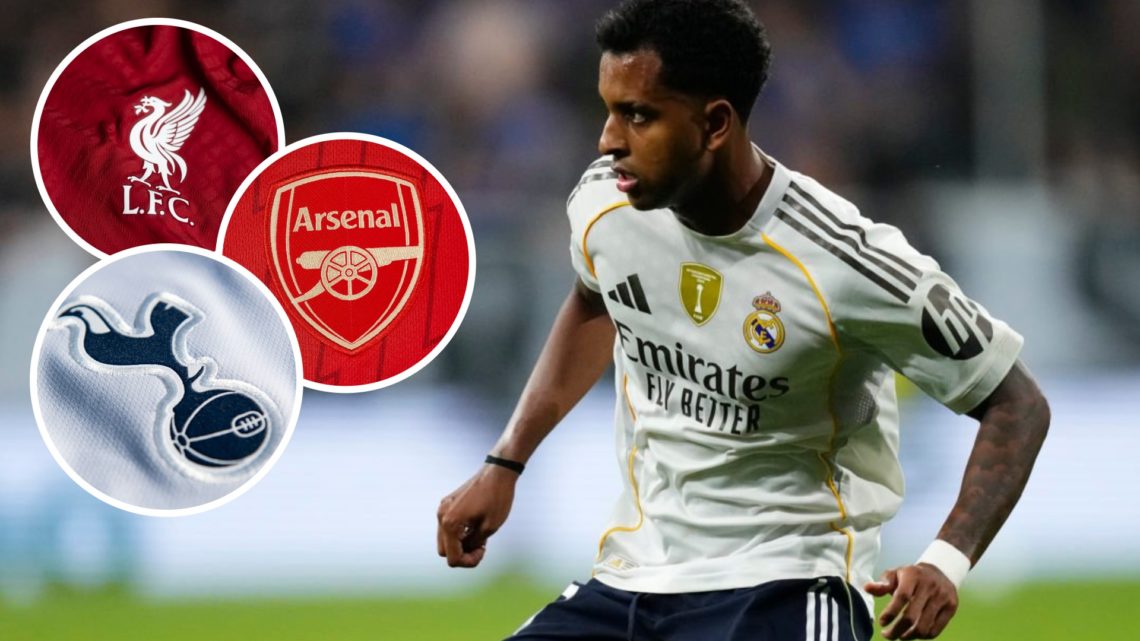 Rodrygo, Liverpool badge (inset, top), Arsenal badge (inset, middle), Tottenham badge (inset, bottom)