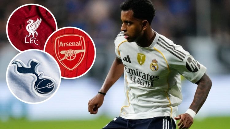 Rodrygo, Liverpool badge (inset, top), Arsenal badge (inset, middle), Tottenham badge (inset, bottom)