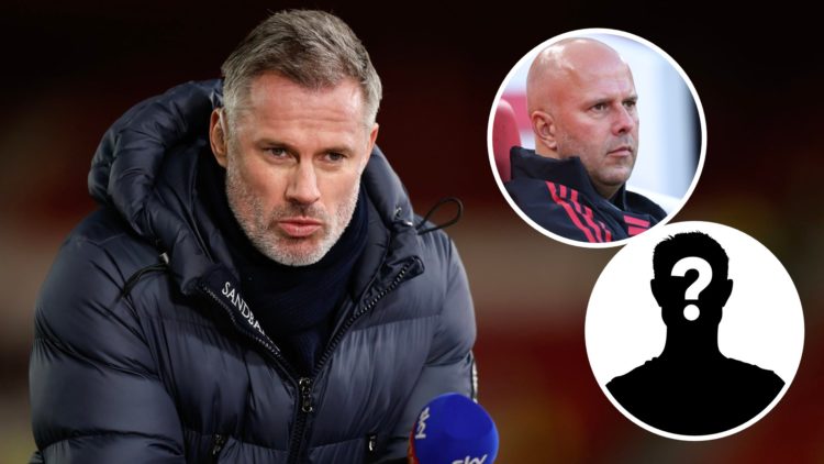 Sky Sports TV pundit Jamie Carragher during the Premier League match between Nottingham Forest and Tottenham Hotspur at City Ground (Left) Arne Slo...