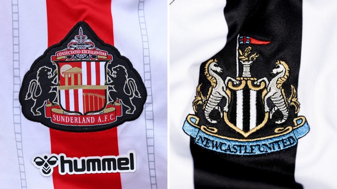 Split image of the Sunderland badge and the Newcastle badge