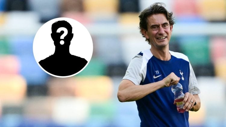 Tottenham Hotspur boss Thomas Frank looks on. Inset, a mystery player icon.