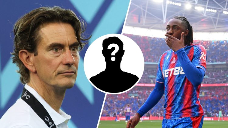A split image of Tottenham Hotspur boss Thomas Frank looks on after facing Paris Saint-Germain (L) and Crystal Palace's Eberechi Eze (R). Inset, a ...