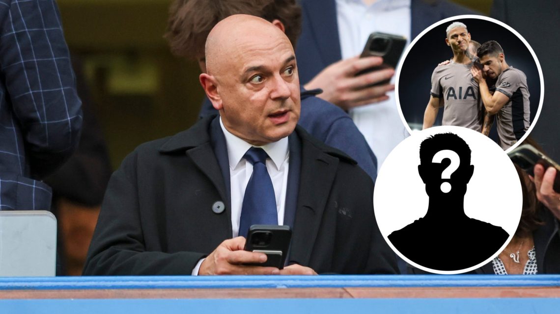 Tottenham Hotspur chairman Daniel Levy ahead of Premier League match. Inset of Manor Solomon and mystery player.