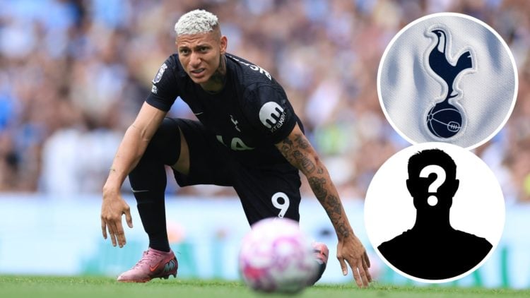 Tottenham Hotspur striker Richarlison in action against Man City. Inset of a mystery player.
