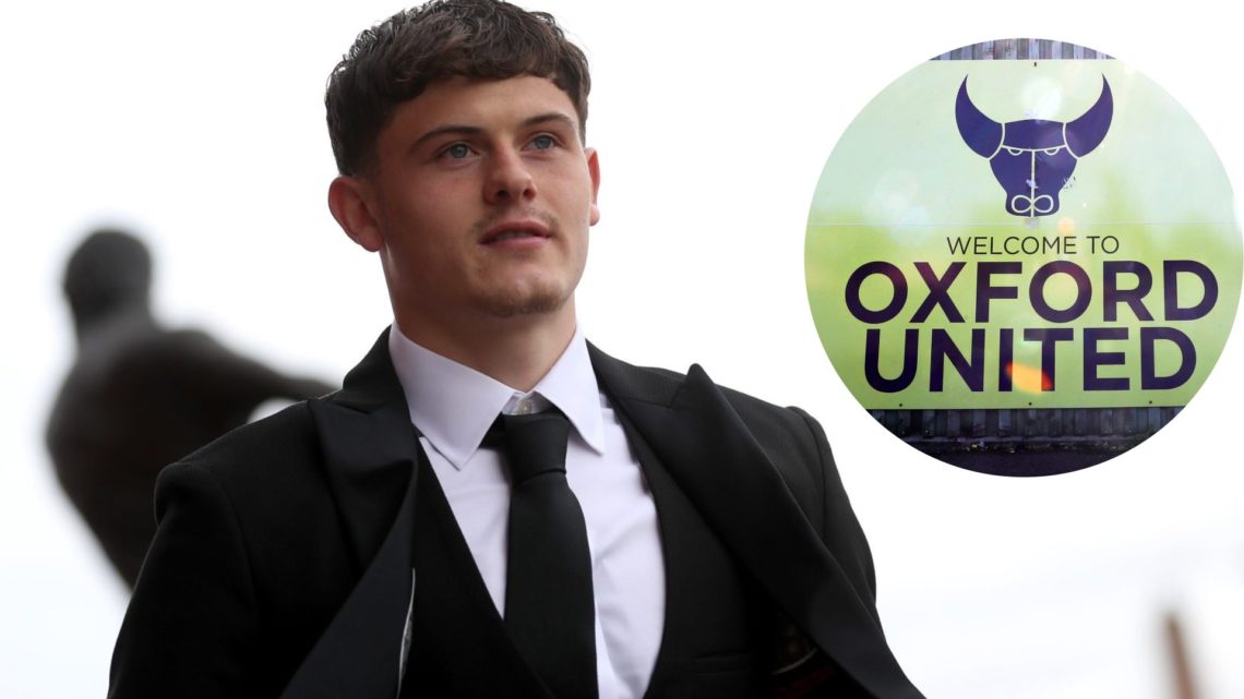Tottenham Hotspur loanee Will Lankshear ahead of West Brom awards. Inset of Oxford United badge.