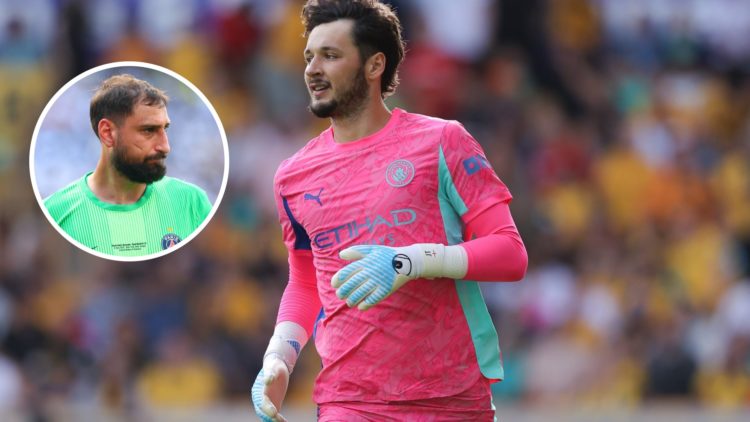 Main: James Trafford in Premier League action for Manchester City against Wolves. Inset: Gianluigi Donnarumma looks on during PSG's Club World Cup ...