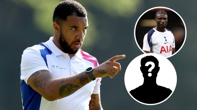 Troy Deeney during charity match. Inset of Tottenham Hotspur winger Mohammed Kudus and a mystery player.