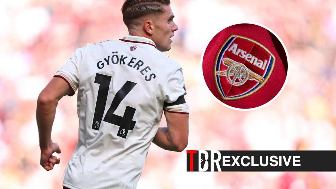 Viktor Gyokeres looks on during a Premier League clash between Manchester United and Arsenal, TBR logo, exclusive tag and Arsenal badge inset