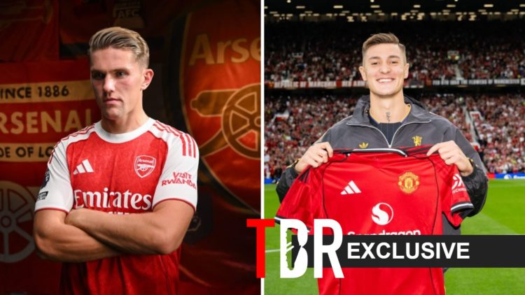 Split image of (L) Viktor Gyokeres posing for a picture ahead of the 2025/26 season and (R) Benjamin Sesko holding the Manchester United shirt duri...