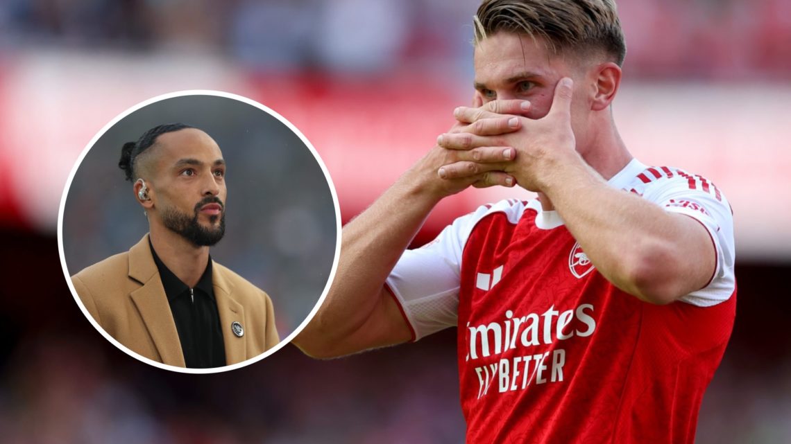 Viktor Gyokeres hits his famous celebration for Arsenal alongside an inset of Theo Walcott.