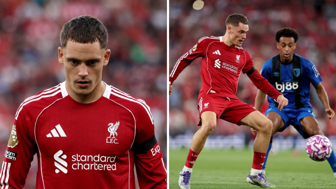 Split image of Florian Wirtz in action for Liverpool against Bournemouth.