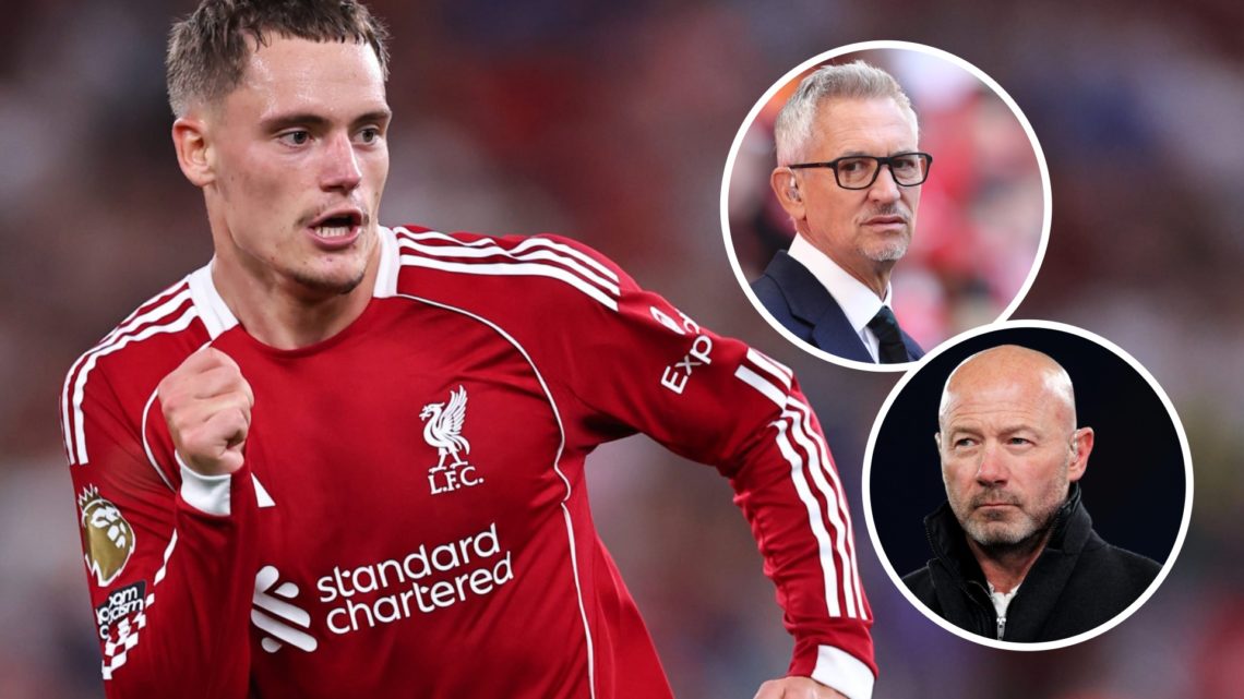 Liverpool's Florian Wirtz alongside insets of Gary Lineker and Alan Shearer.