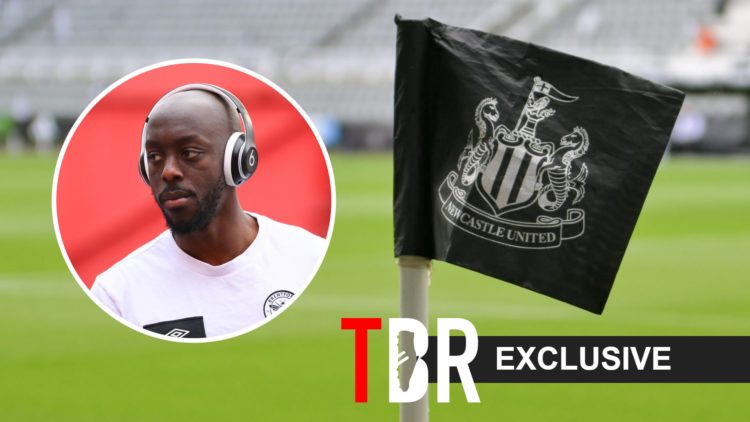 Newcastle United's corner flag alongside an inset of Yoane Wissa.