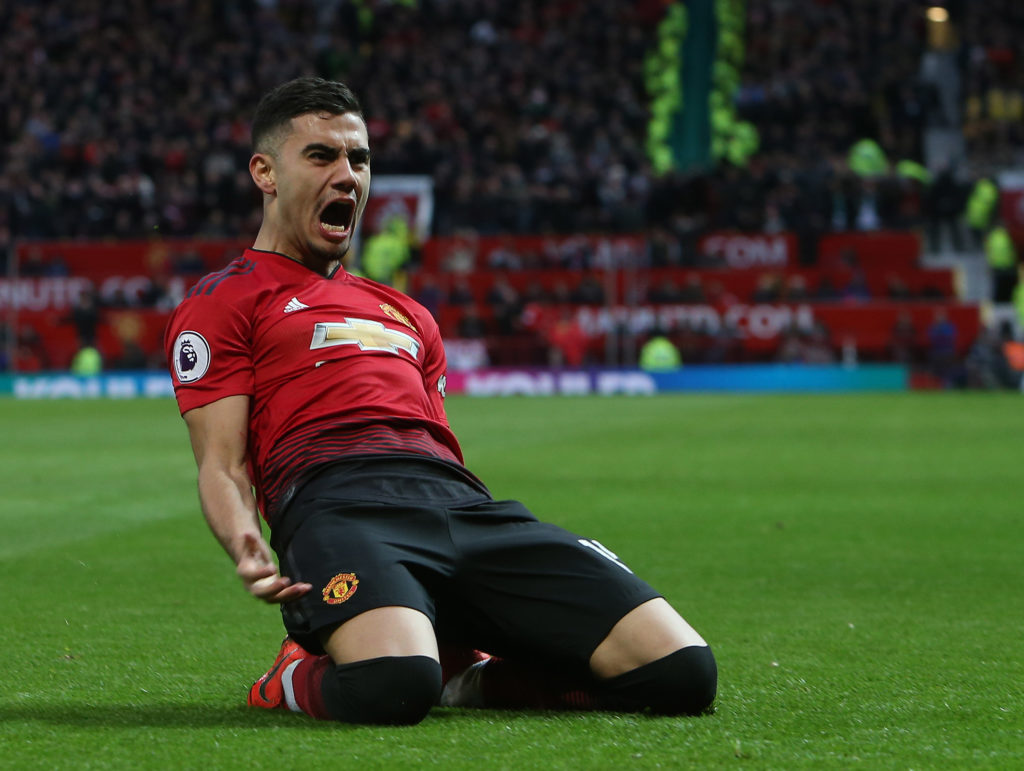 Andreas Pereira after scoring for Manchester United.
