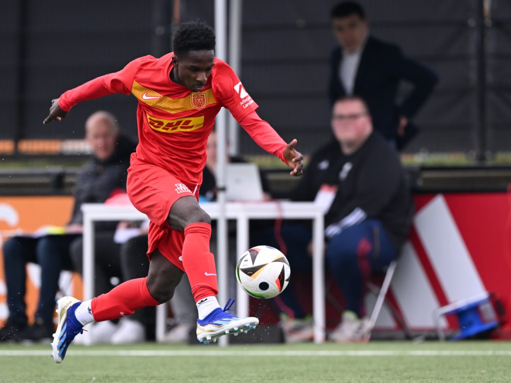 Prince Amoako Junior in action for the Nordsjaelland under-17s