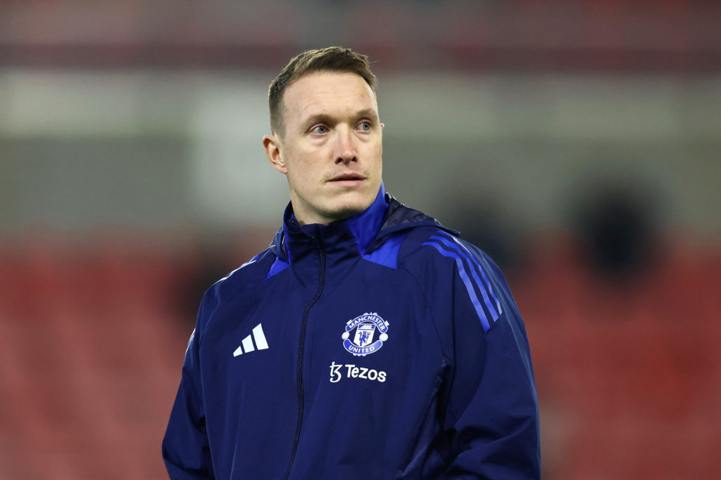 Phil Jones watches on prior to a Manchester United FA Youth Cup game