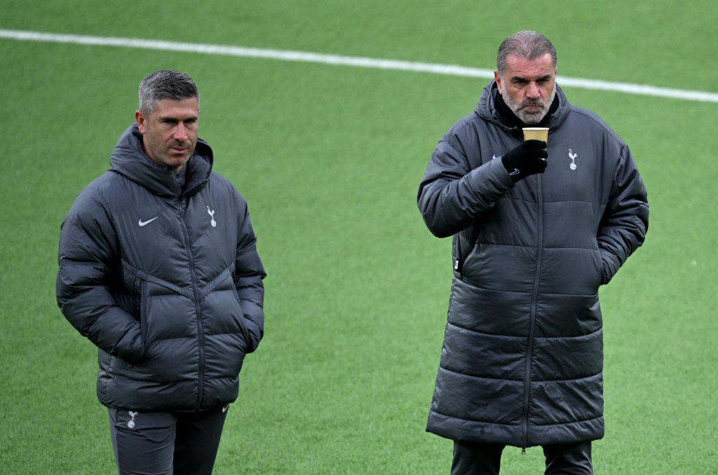 Nick Montgomery and Ange Postecoglou during a Tottenham Hotspur Training Session