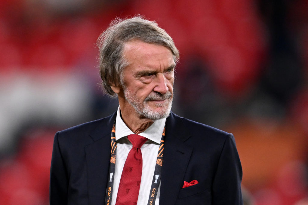 Manchester United co-owner Sir Jim Ratcliffe looks on after the Europa League final defeat against Tottenham