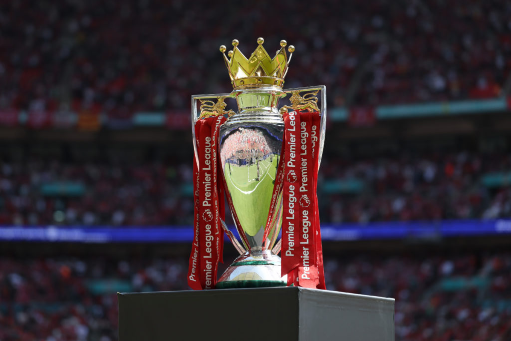 The Premier League trophy on show at the Community Shield.
