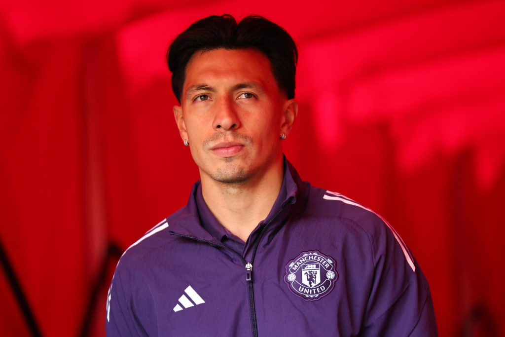 Lisandro Martinez is pictured pre-match before Manchester United's loss to Arsenal