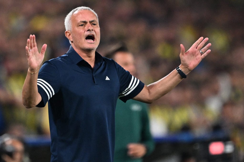 Jose Mourinho reacts during Fenerbahce's clash with Benfica in the Champions League