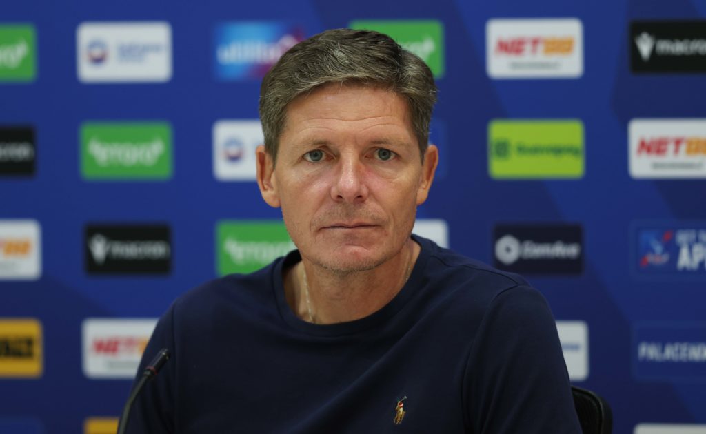 Oliver Glasner during a press conference at Crystal Palace