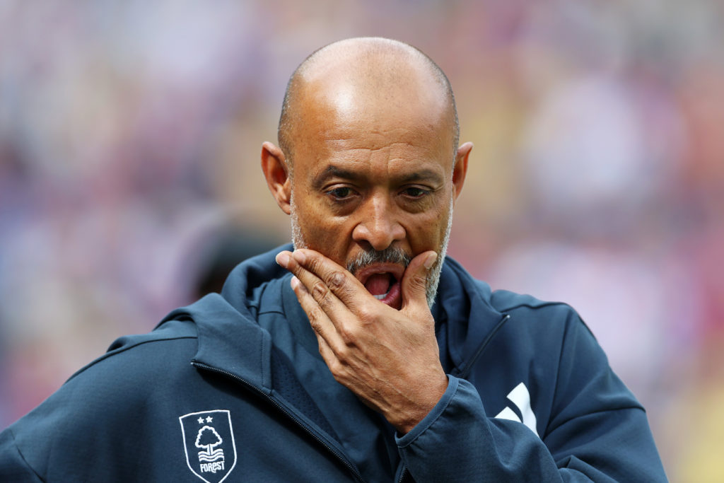 Nuno Espirito Santo reacts ahead of Nottingham Forest's Premier League match against Crystal Palace