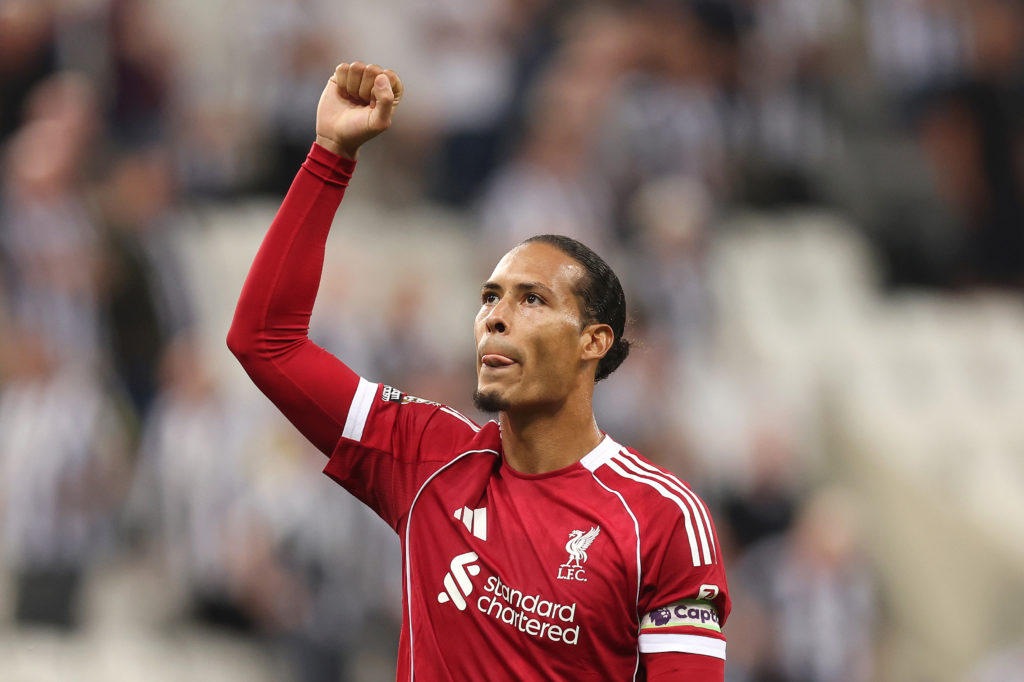 Liverpool defender Virgil van Dijk gestures against Newcastle United