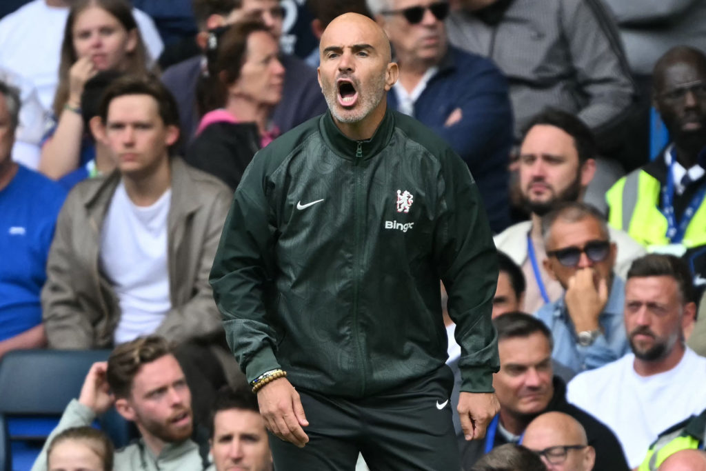 Chelsea's Italian head coach Enzo Maresca gestures on the touchline during the English Premier League football match between Chelsea and Fulham at Stamford Bridge.