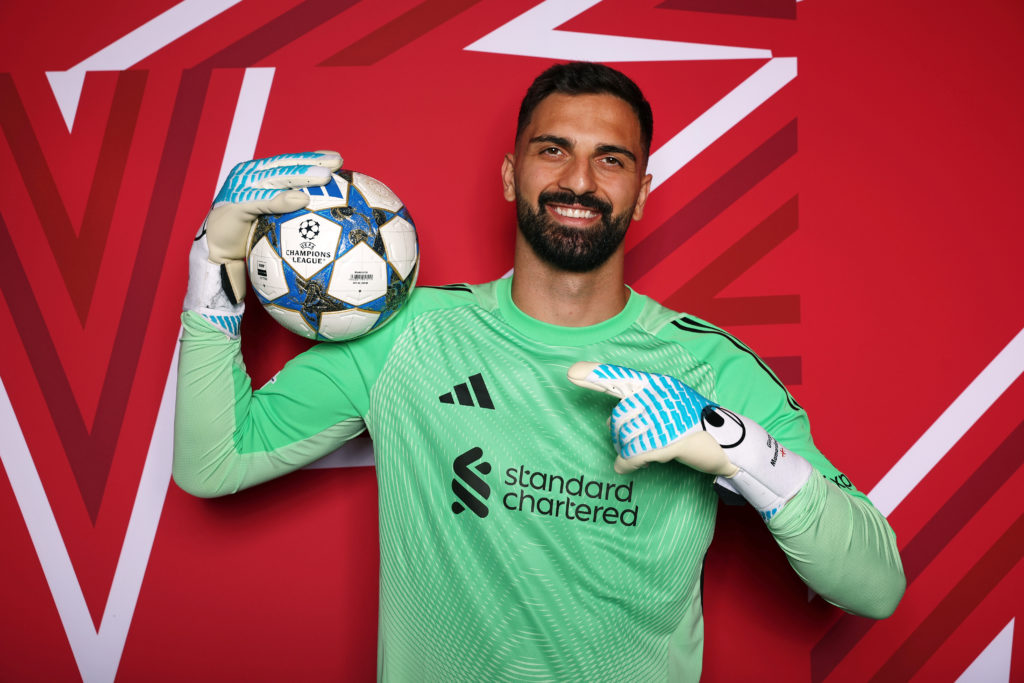 Giorgi Mamardashvili poses in a portrait for Liverpool's Champions League campaign