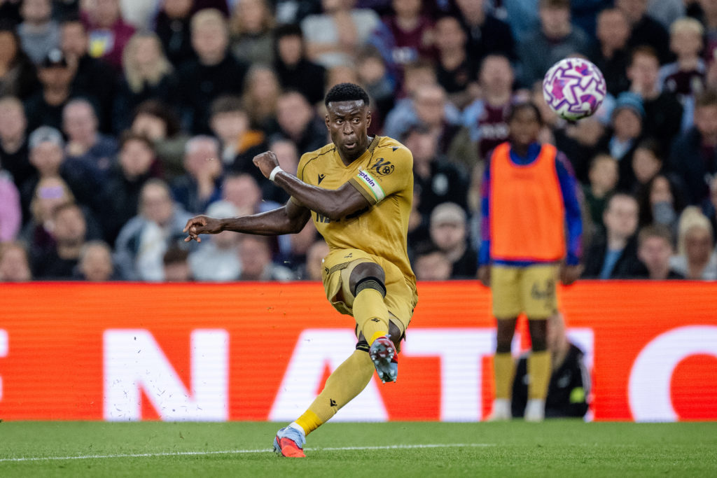 Marc Guehi of Crystal Palace scoring goal during the Premier League match between Aston Villa and Crystal Palace at Villa Park