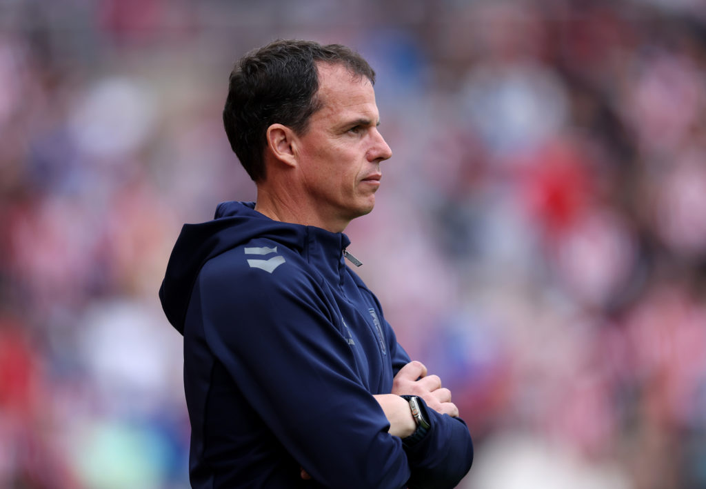 Regis Le Bris, Manager of Sunderland, looks on prior to the Premier League match between Sunderland and Brentford at Stadium of Light.