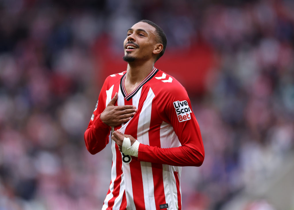 Wilson Isidor of Sunderland celebrates after the team's victory in the Premier League match between Sunderland and Brentford at Stadium of Light.