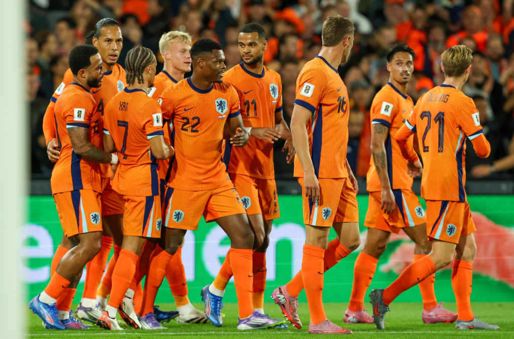 Memphis Depay of Netherlands, Virgil van Dijk of Netherlands, Xavi Simons of Netherlands, Denzel Dumfries of Netherlands, Cody Gakpo of Netherlands, Micky van de Ven of Netherlands, Tijjani Reijnders of Netherlands, Frenkie de Jong of Netherlands