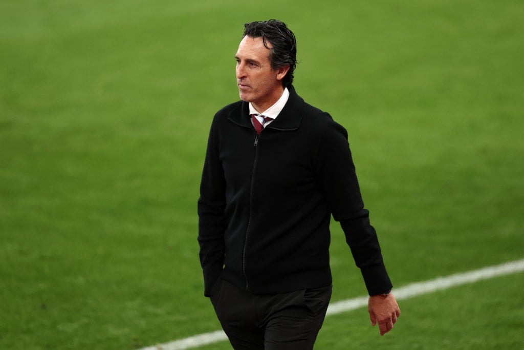 Unai Emery reacts after Aston Villa's defeat to Crystal Palace in the Premier League