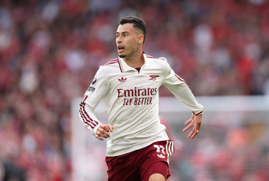 Gabriel Martinelli runs after the ball during Arsenal's defeat to Liverpool