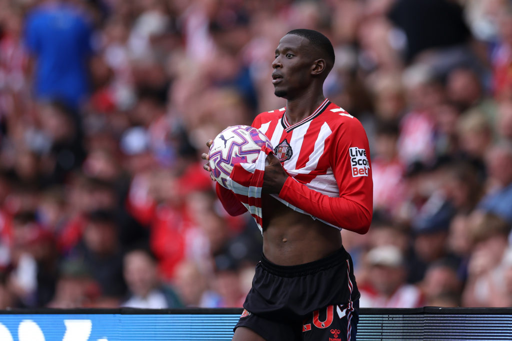 Nordi Mukiele of Sunderland prepares to take a throw in during the Premier League match between Sunderland and Brentford at Stadium of Light.