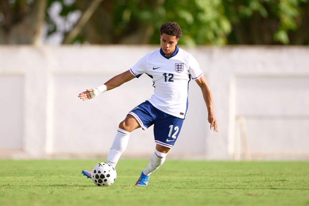Bradley Burrowes of England in action during the Men's U18 International friendly match between England U18 and Morocco U18 at Estadio Antonio Barbadillo on September 06, 2025