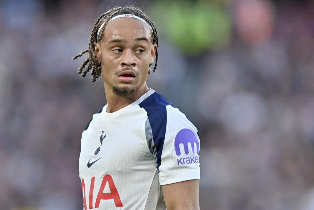 Xavi Simons in action for Tottenham during a Premier League clash against West Ham